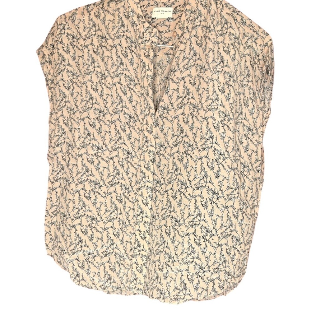 CLUB MONACO Womens Size S Blouse BLUSH Floral Cap Sleeve Silkβ
